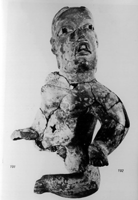 Figurilla antropomorfa reconstruida, cerámica olmeca