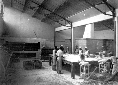 Grupo de panaderos en la elaboración de pan
