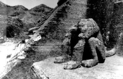 Detalle de un felino decapitado en el templo de Malinalco estructura I