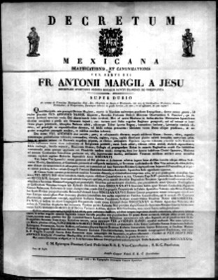 Decreto de canonización de Antonio Margil de Jesús