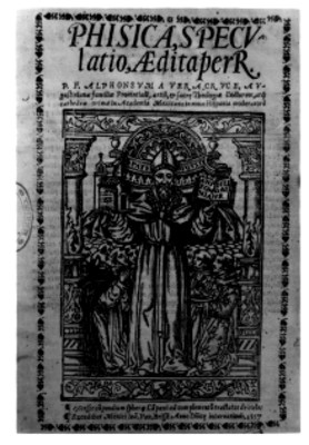 Portada del libro de Phisica speculatio de Fray Alonso de la Veracruz