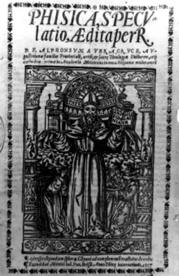 Portada del libro de Phisica speculatio de Fray Alonso de la Veracruz
