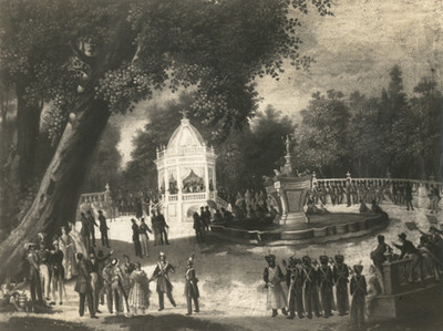 "Fiesta en la alameda de la ciudad de México", pintura, reproducción