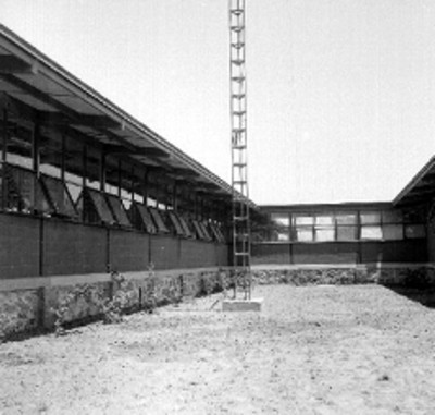 Torre en el patio de las nuevas instalaciones de CONASUPO en la calle Boleo N° 8