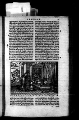 Pasaje bíblico, Génesis, texto en latín e ilustración