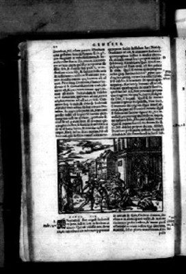 Pasaje de la Biblia Sacra, Génesis, textos en latín e ilustraciones