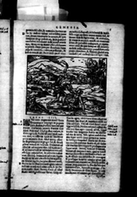 Pasaje de la Biblia Sacra, Génesis, textos e ilustración