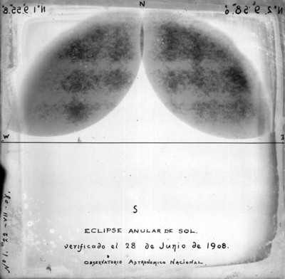 Eclipse anular del sol. verificado el 28 de junio de 1908. Observatorio Astronómico Nacional