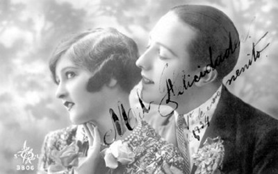 Retrato de pareja, tarjeta postal con dedicatoria