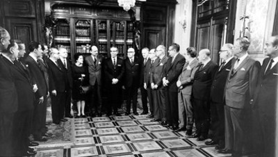 Los ministros de la Suprema Corte de Justicia de la Nación hacen una visita de cortesía al presidente Díaz Ordaz en Palacio Nacional