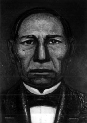 Benito Juárez, pintura de "D[avid] Alfaro Siqueiros", reprografía