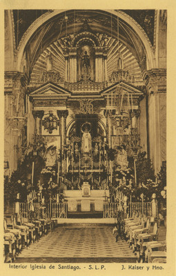 "Interior (de la) Iglesia de Santiago S.L.P.", tarjeta postal