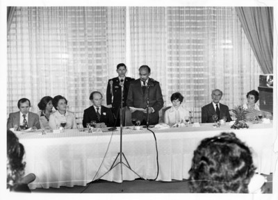 Luis Echeverría pronuncia discurso durante comida ofrecida a Pierre Trudeau