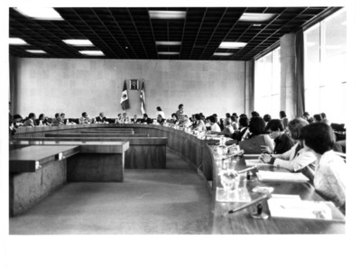 Vista de la sala magna de la SRE durante la III Reunión de la Comisión Mixta México-Cuba de Cooperación Cultural y Educativa