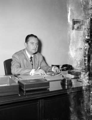 Ejecutivo en el escritorio de una oficina, retrato
