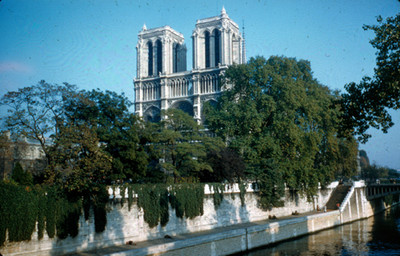 Catedral de Notre-Dame, rodeada por el rio Sena, vista parcial