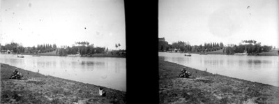 Vista del lago y las islas en Chapultepec desde el lado poniente, estereoscópica