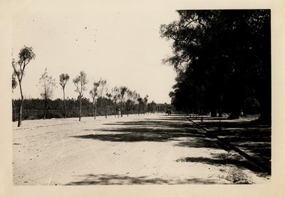 Gran avenida en construcción frente al lago chico del Bosque de Chapultepec