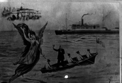 Porfirio Díaz dando a México el último adiós antes de embarcarse en el Ipiranga (pintura)