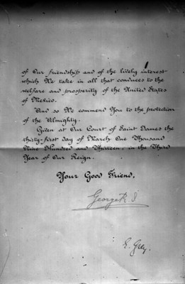 Carta de reconocimiento por parte del gobierno Inglés al gobierno de Victoriano Huerta