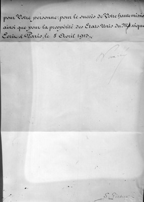 Carta de reconocimiento por parte del gobierno Francés al gobierno de Victoriano Huerta