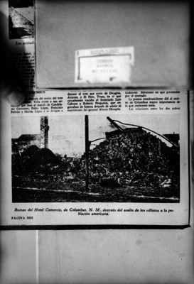 "Ruinas del Hotel Comercio de Columbus después del ataque de los villistas", reprografía bibliográfica