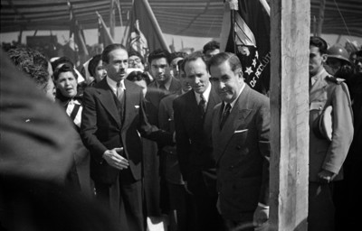 Manuel Ávila Camacho y funcionarios en la colocación de la primera piedra en Ciudad Universitaria