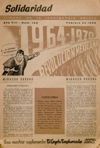 Solidaridad. Tribuna de la Insurgencia Obrera Núm. 105 Primera época (1963) febrero