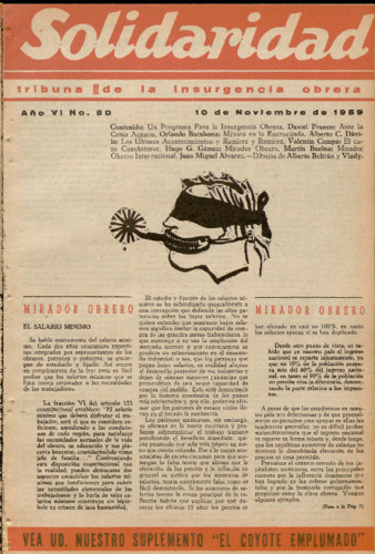 Solidaridad. Tribuna de la Insurgencia Obrera Núm. 80 Primera época (1959) noviembre