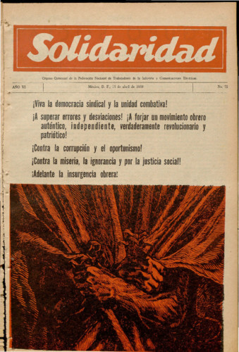 Solidaridad. Órgano Quincenal de la Federación Nacional de Trabajadores de la Industria y Comunicaciones Eléctricas Núm. 72 Primera época (1959) abril