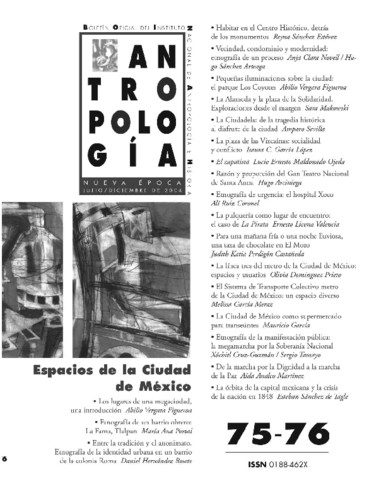 Antropología Num. 75-76 (2004) Espacios de la Ciudad de México