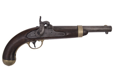 Pistola con llave de percusión y cañón de ánima lisa