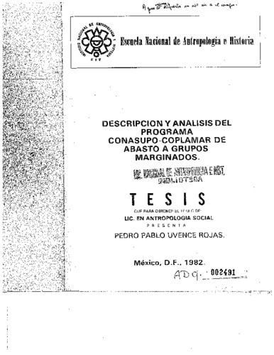 Descripción y análisis del programa Conasupo-Coplamar de abastos a grupos marginados