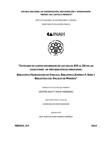 Catálogo de cantos decorados de los siglos XVI al XX en las colecciones de tres bibliotecas mexicanas