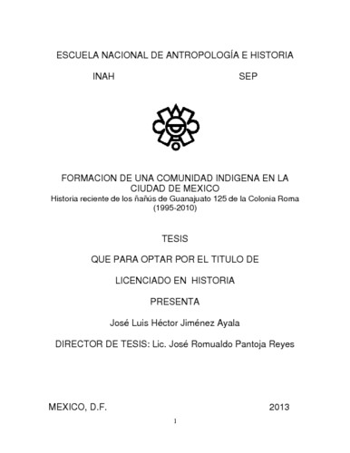 Formación de una comunidad indígena en la ciudad de México :  historia reciente de los ñañús de Guanajuato 125 de la colonia Roma (1995-2010)