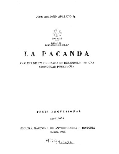 La pacanda: análisis de un programa de desarrollo en una comunidad purépecha