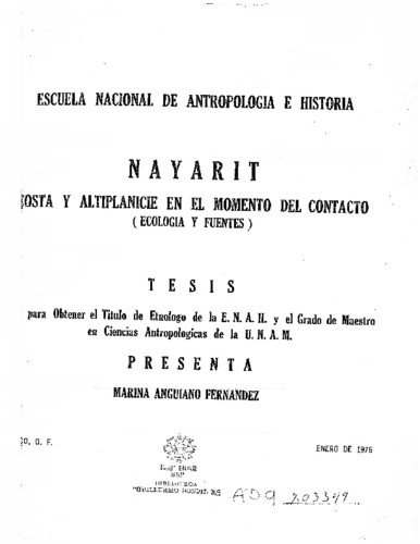 Nayarit: Costa y altiplanicie en el momento del contacto (ecología y fuentes)