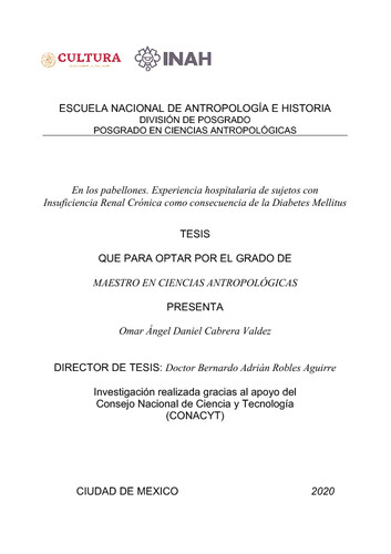 En los pabellones. Experiencia hospitalaria de sujetos con Insuficiencia Renal Crónica como consecuencia de la Diabetes Mellitus