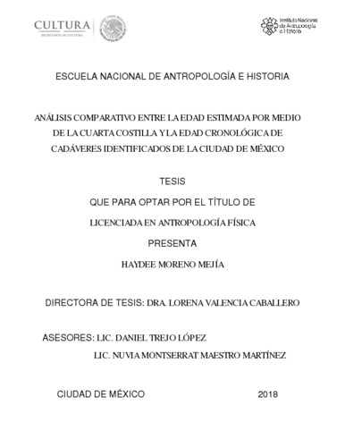 Análisis comparativo entre la edad estimada por medio de la cuarta costilla y la edad cronológica de cadáveres identificados de la Ciudad de México