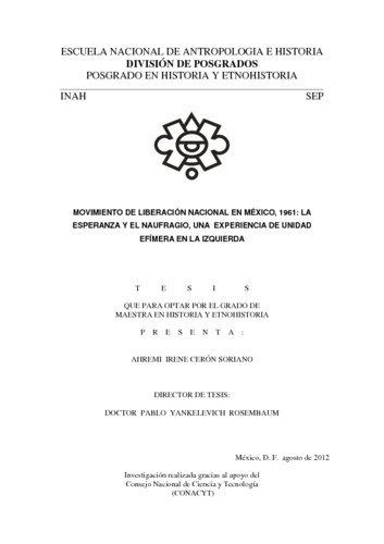Movimiento de liberación nacional en México, 1961: la esperanza y el naufragio, una experiencia de unidad efímera en la izquierda