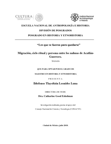 Los que se fueron para quedarse. Migración, ciclo ritual y persona entre los nahuas de Acatlán, Guerrero