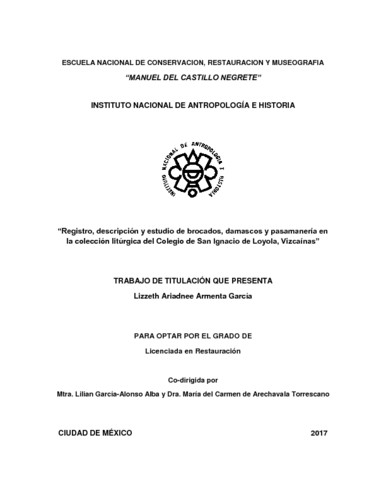 Registro, descripción y estudio de brocados, damascos y pasamanería en la colección litúrgica del Colegio de San Ignacio de Loyola, Vizcaínas