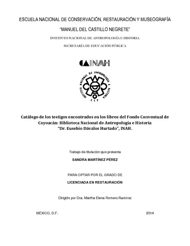 Catálogo de los testigos encontrados en los libros del Fondo Conventual de Coyoacán