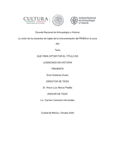 La visión de los docentes de inglés de la instrumentación del PNIEB en la zona 400