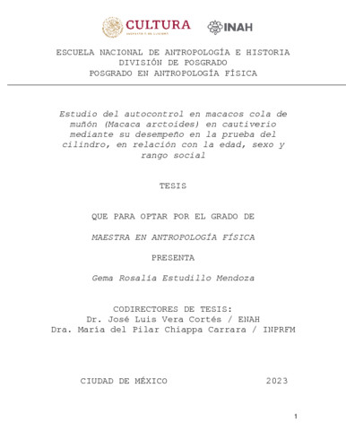 Estudio del autocontrol en macacos cola de muñón (Macaca arctoides) en cautiverio mediante su desempeño en la prueba del cilindro, en relación con la edad, sexo y rango social