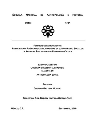 Feminidades en movimiento: participación política de las normalistas en el movimiento social de la Asamblea Popular de los Pueblos de Oaxaca