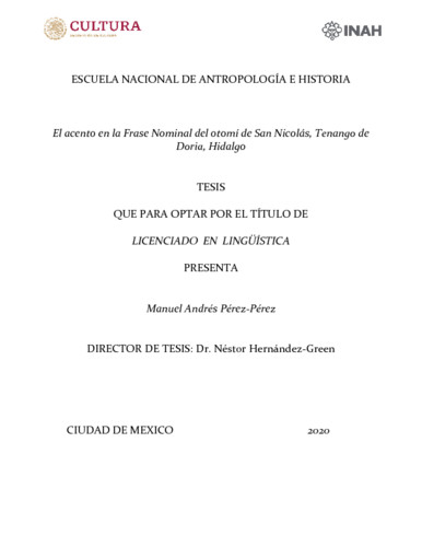 El acento en la frase nominal del otomí de San Nicolás, Tenango de Doria, Hidalgo