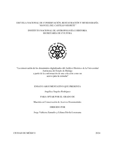 La conservación de los documentos digitalizados del archivo histórico de la Universidad Autónoma de del Estado de Hidalgo a partir de la confirmación de la conformación de una colección como un acervo para la consulta